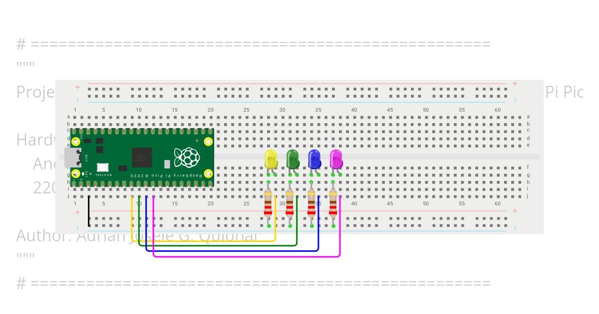 Raspberry Pi Pico 4 LEDs Blink simulation