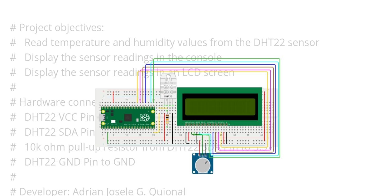Raspberry Pi Pico DHT22 with LCD simulation