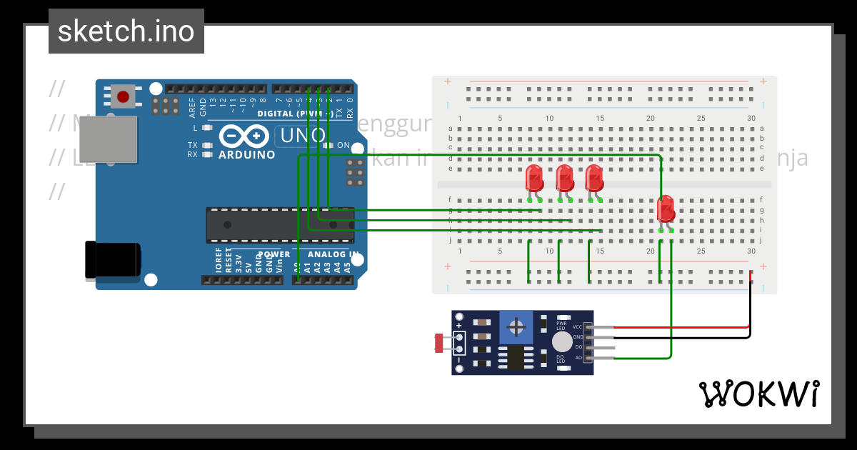 Using LDR on 3 LEDs - Wokwi ESP32, STM32, Arduino Simulator