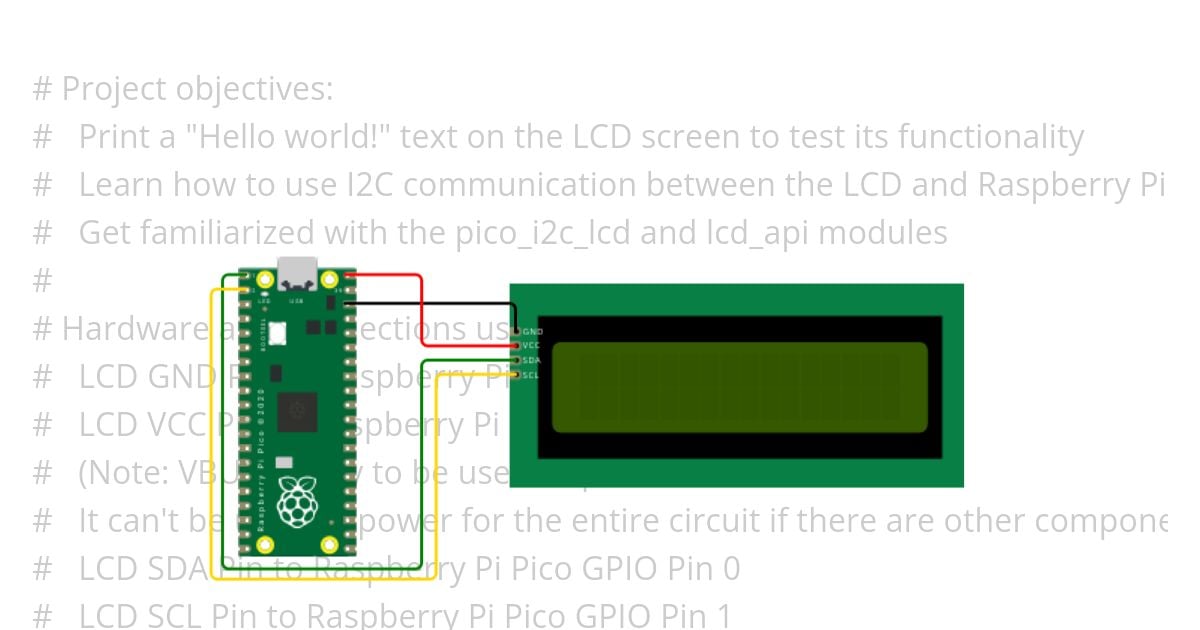 Raspberry Pi Pico LCD I2C Hello World simulation