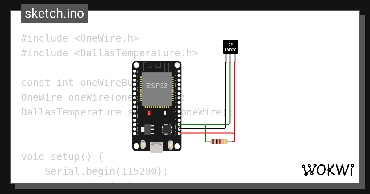 OneWire, Dallas Temperature - Wokwi ESP32, STM32, Arduino Simulator