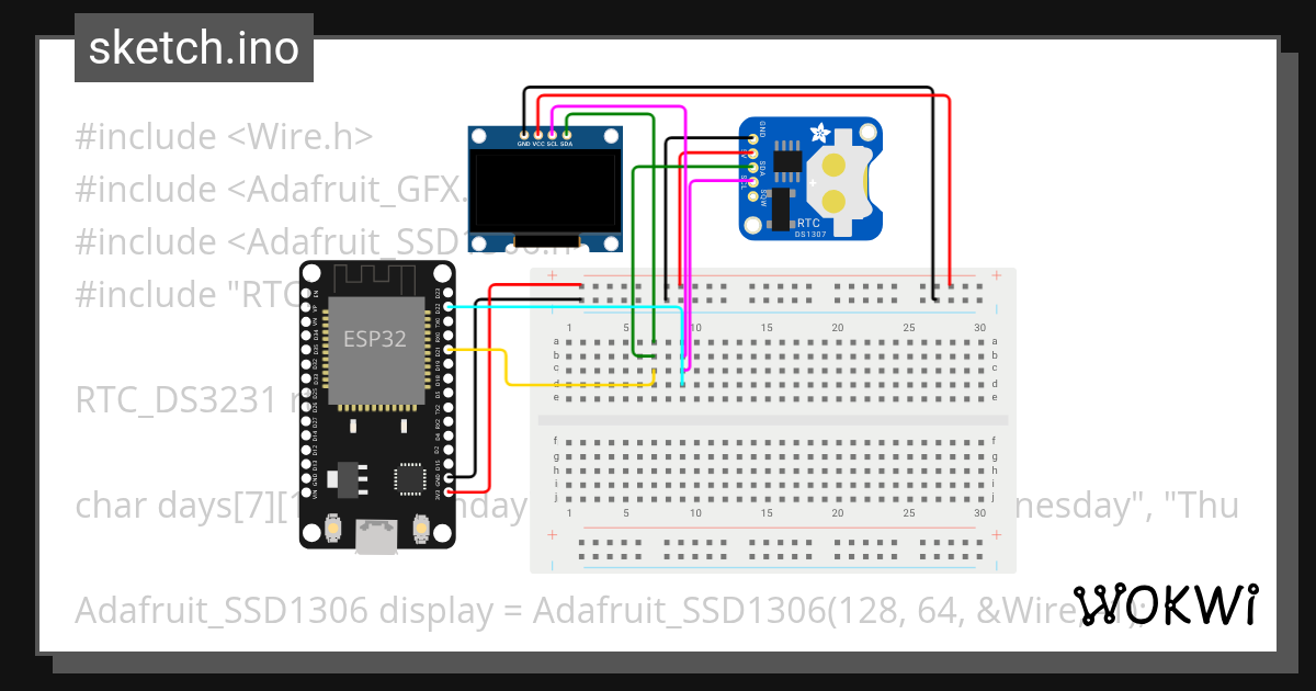 realtime clock oled - Wokwi ESP32, STM32, Arduino Simulator