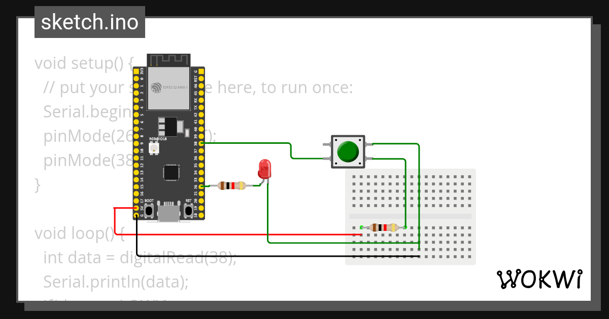 Led control using Push button Wokwi ESP32, STM32, Arduino Simulator