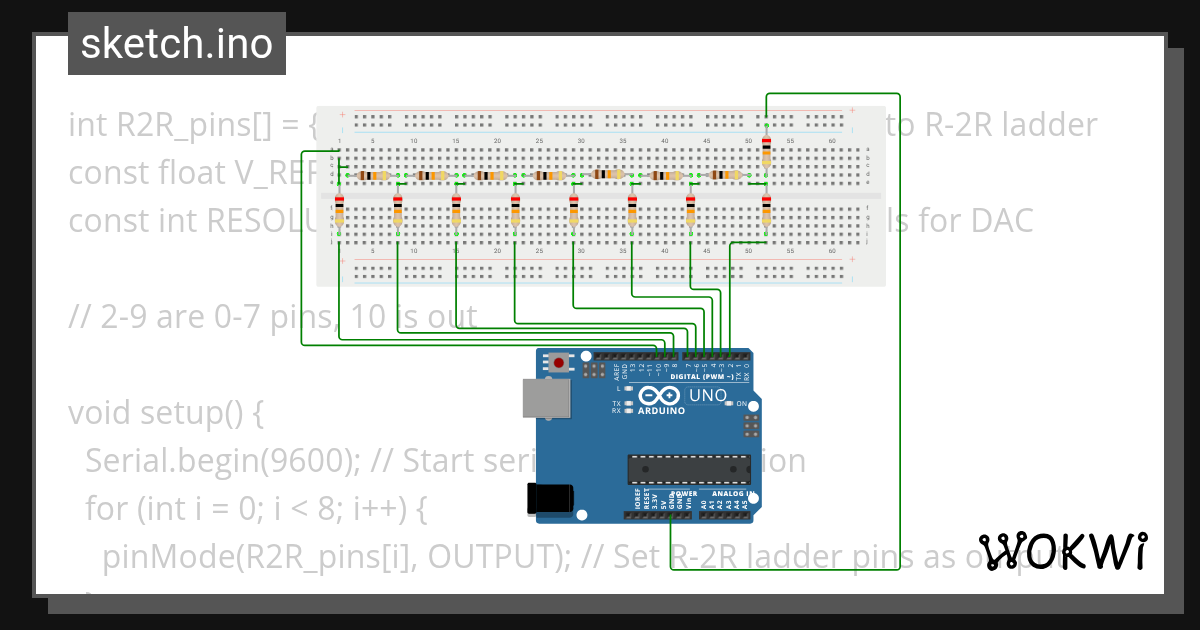 8 bit R2R Ladder Digital to Analog Converter Wokwi ESP32, STM32