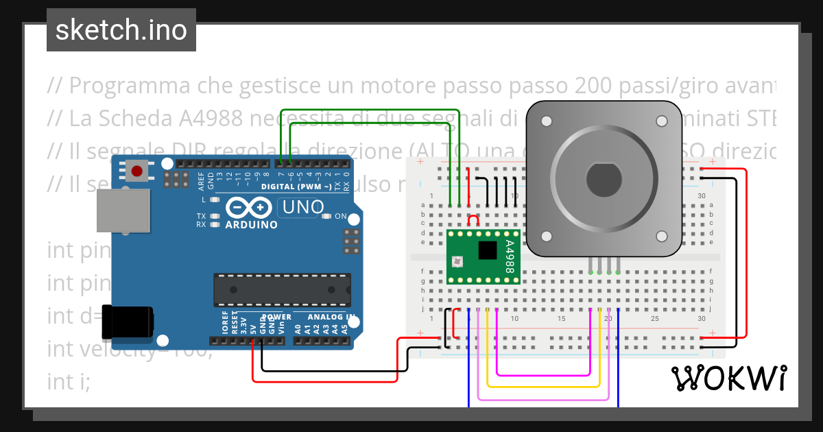 Stepper Avanti Indietro con A4988 - Wokwi ESP32, STM32, Arduino Simulator