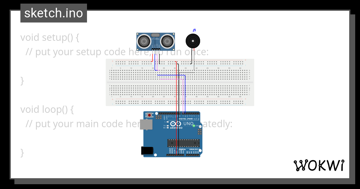 HC-SR04 AND Buzzer demo - Wokwi ESP32, STM32, Arduino Simulator