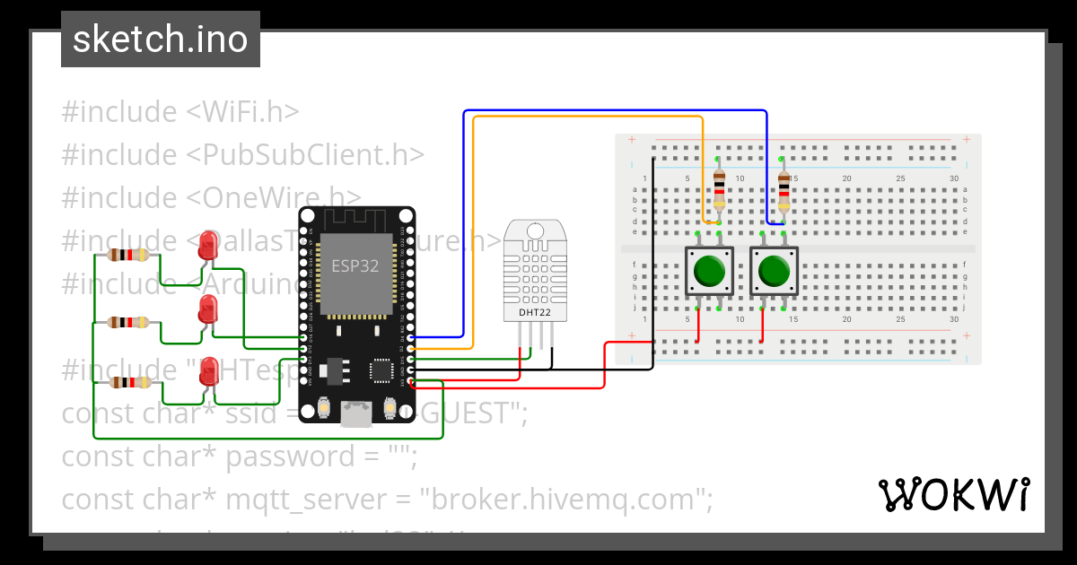 DHT22 MQTT LED SQL - Wokwi Arduino and ESP32 Simulator