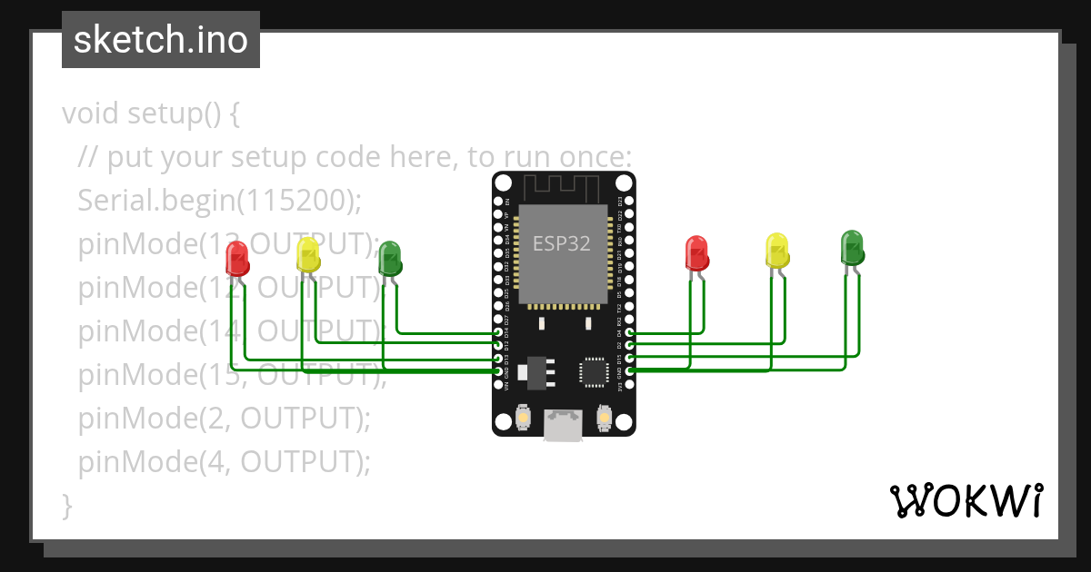 Traffic light - Wokwi ESP32, STM32, Arduino Simulator