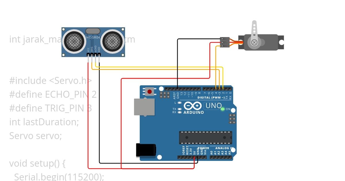 sensor jarak + servo simulation