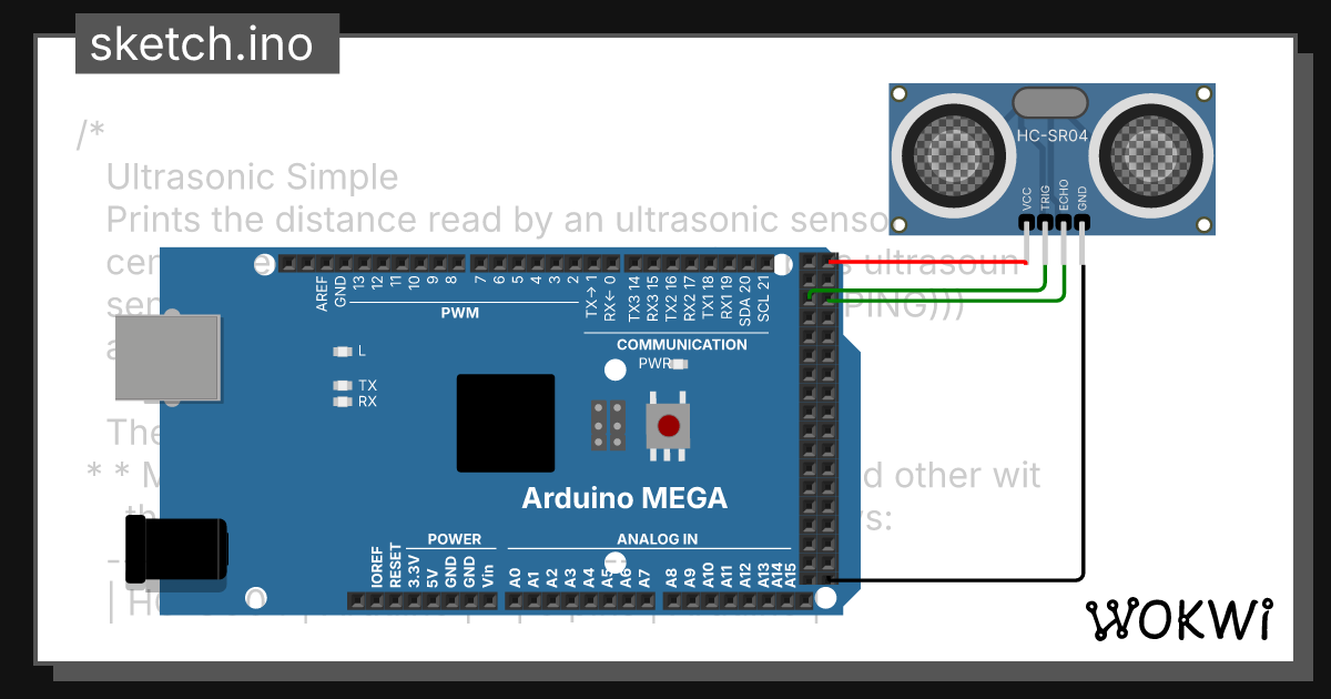 Mega2560 hc sr04 wokwi esp32 stm32 arduino simulator