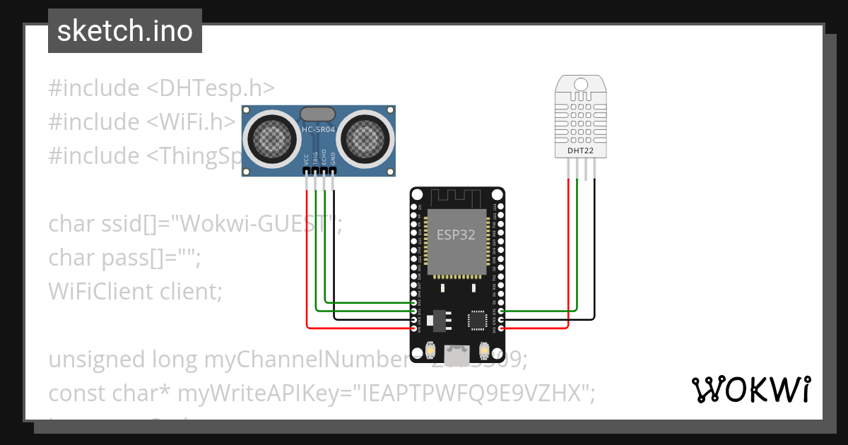 ultrasonic and dht sensor - Wokwi ESP32, STM32, Arduino Simulator