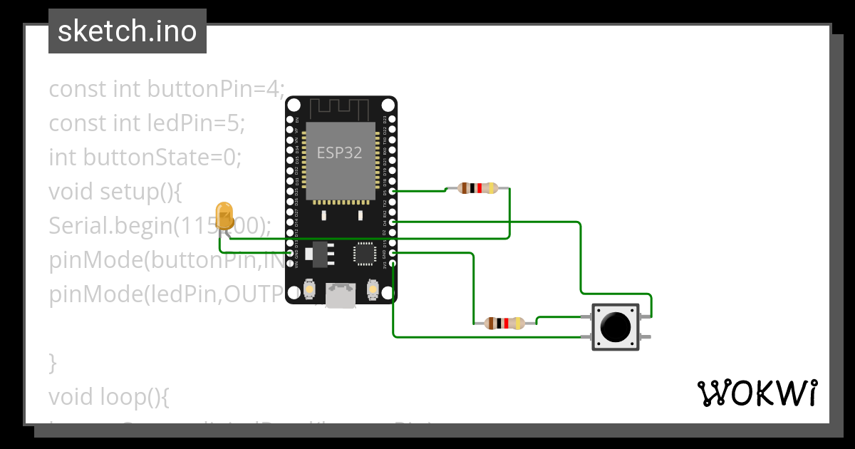 2 LED ESP32 Push Button - Wokwi ESP32, STM32, Arduino Simulator