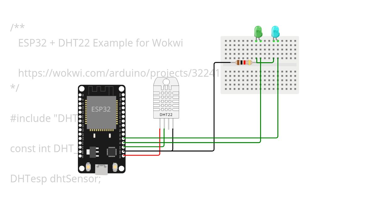 2 LEDs and Temp&Hum DHT22 sensor simulation