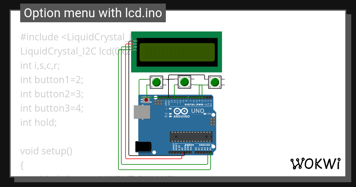 Option menu with lcd - Wokwi Arduino and ESP32 Simulator