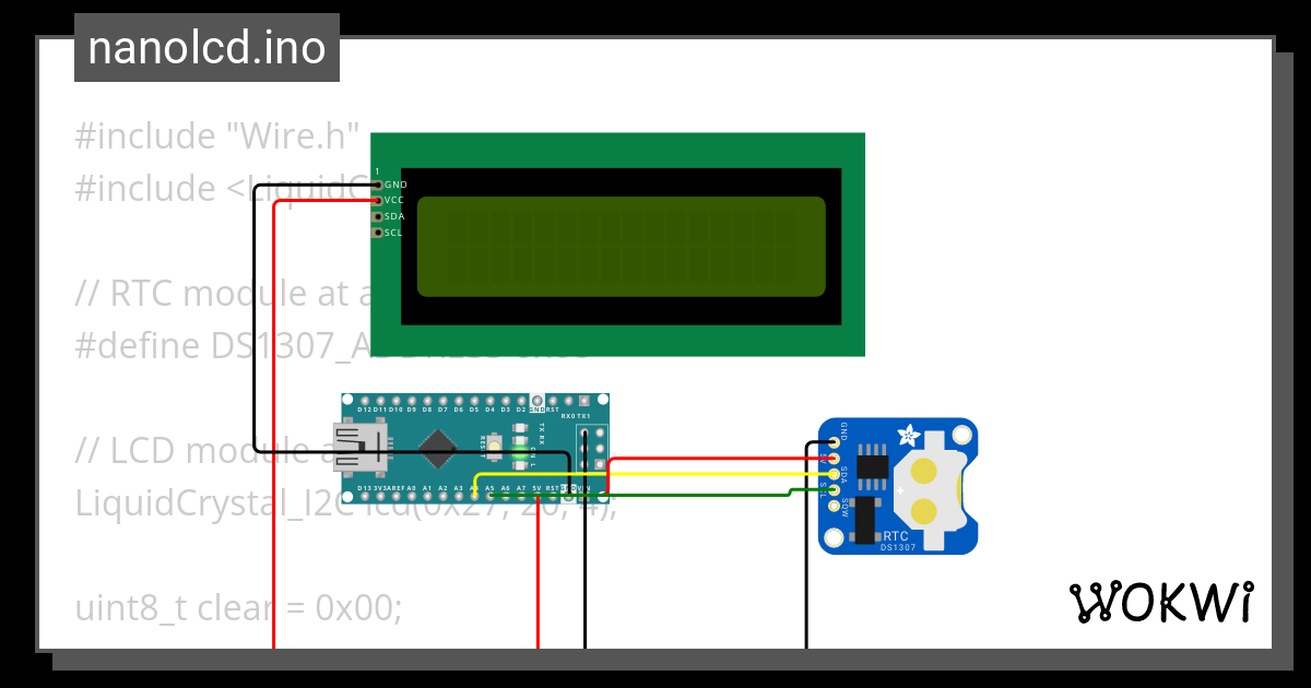 nano-lcd-ds1307 - Wokwi ESP32, STM32, Arduino Simulator