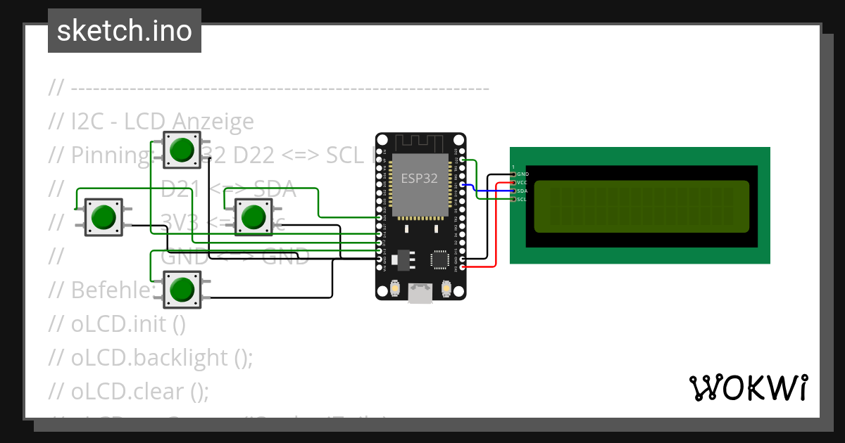 I2C LCD - Wokwi ESP32, STM32, Arduino Simulator