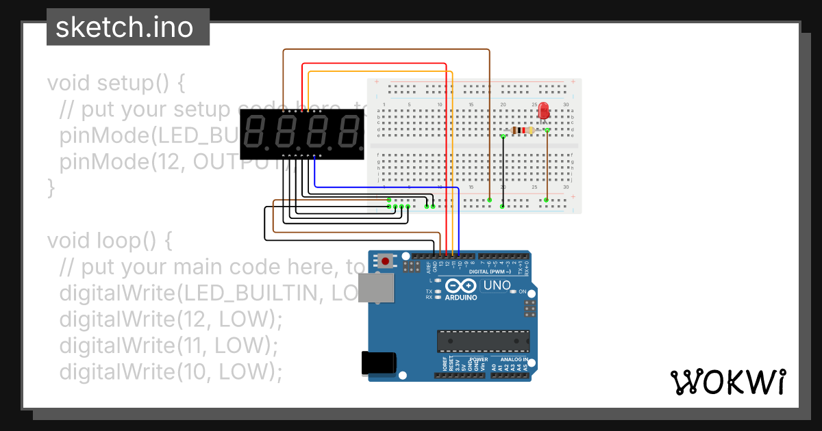 LED 7 SEG 4 digits - Wokwi ESP32, STM32, Arduino Simulator