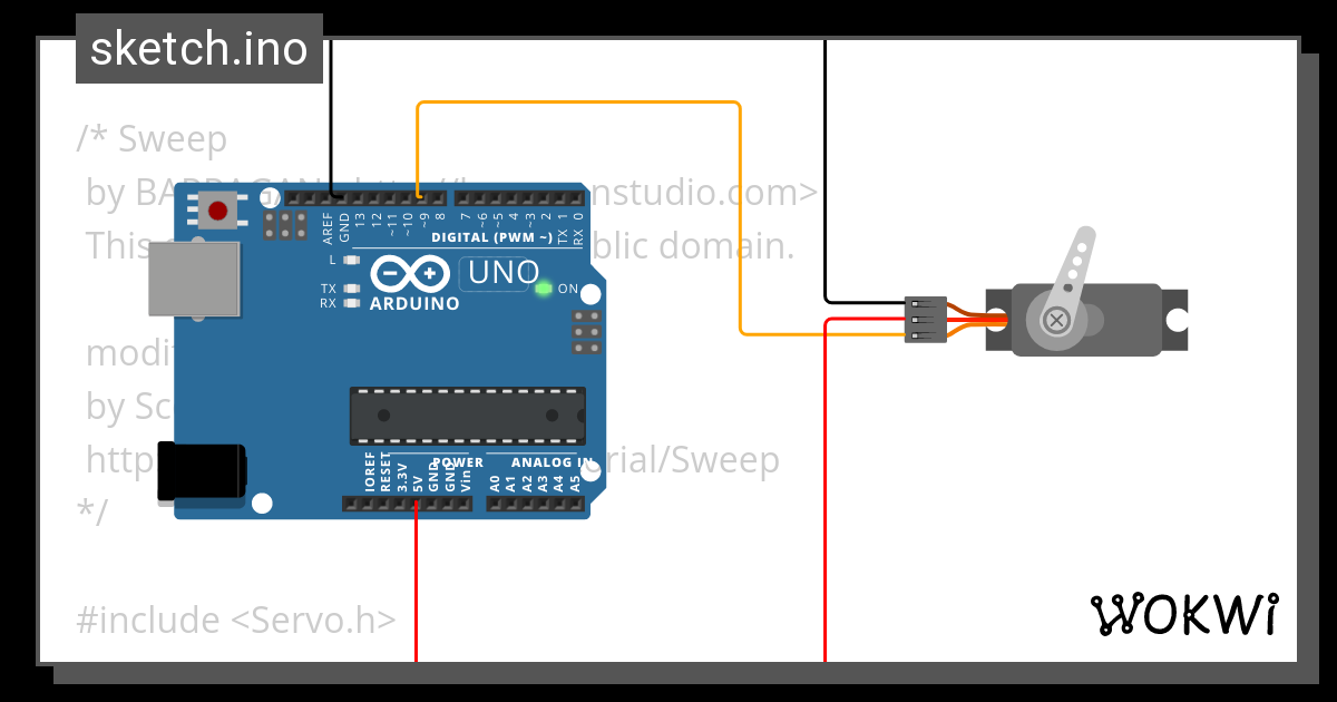 Connection daigram for servo motor example Wokwi ESP32, STM32