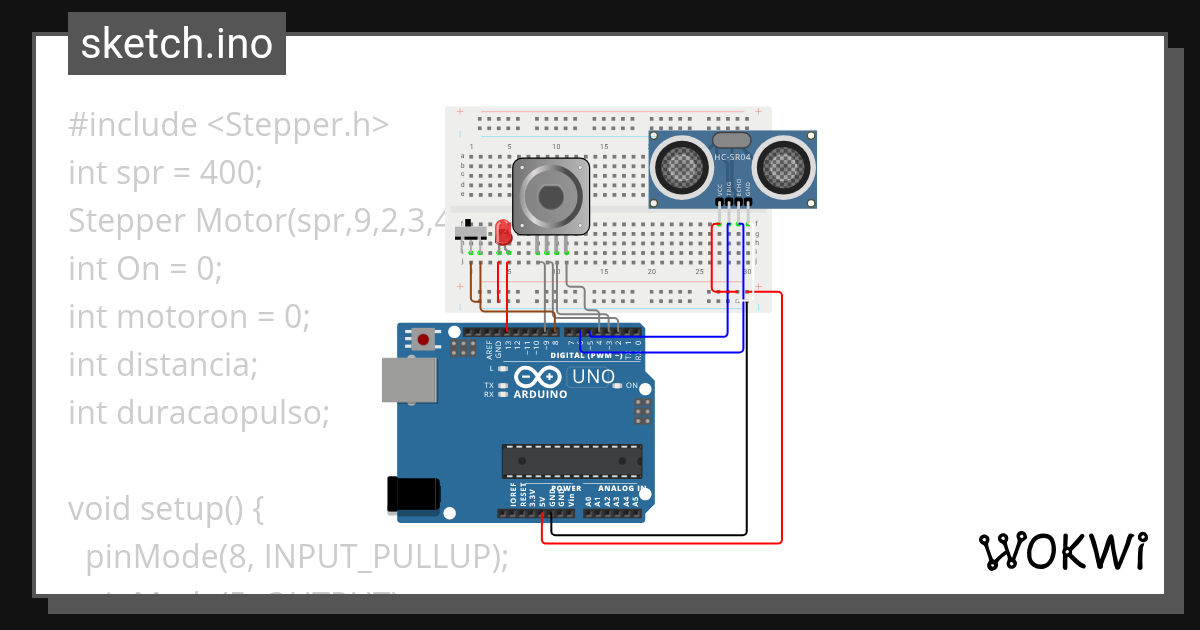 Simple distance based motor stopper - Wokwi ESP32, STM32, Arduino Simulator