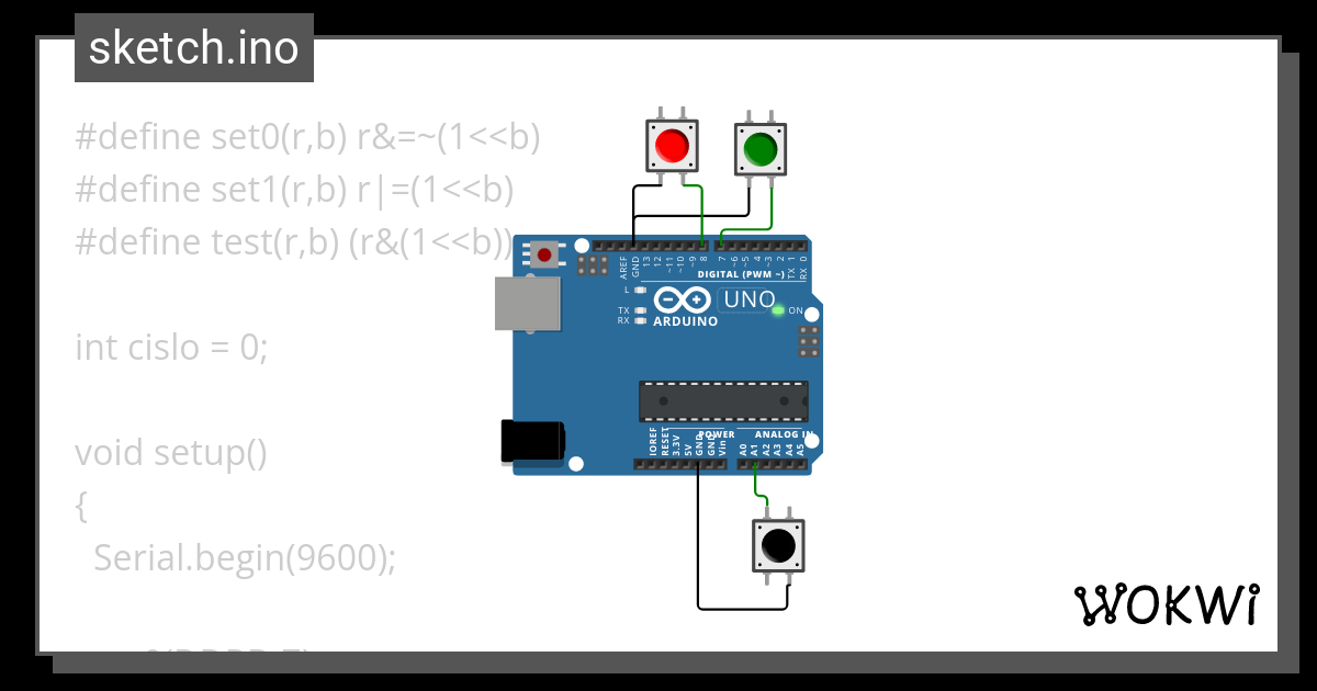 3 Tlacidla Pcint - Wokwi Esp32, Stm32, Arduino Simulator