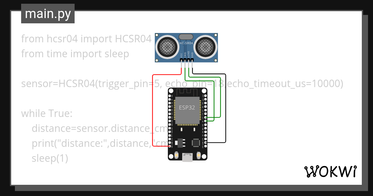 ultrasonic sensor - Wokwi ESP32, STM32, Arduino Simulator