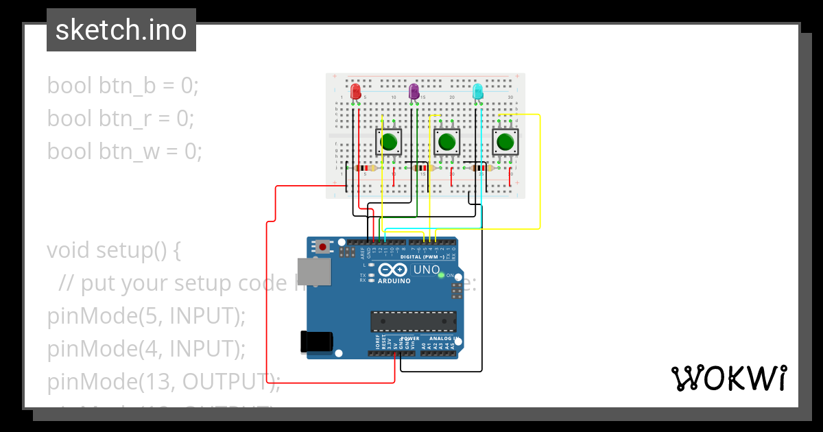 3 led 3 bottoni - Wokwi ESP32, STM32, Arduino Simulator