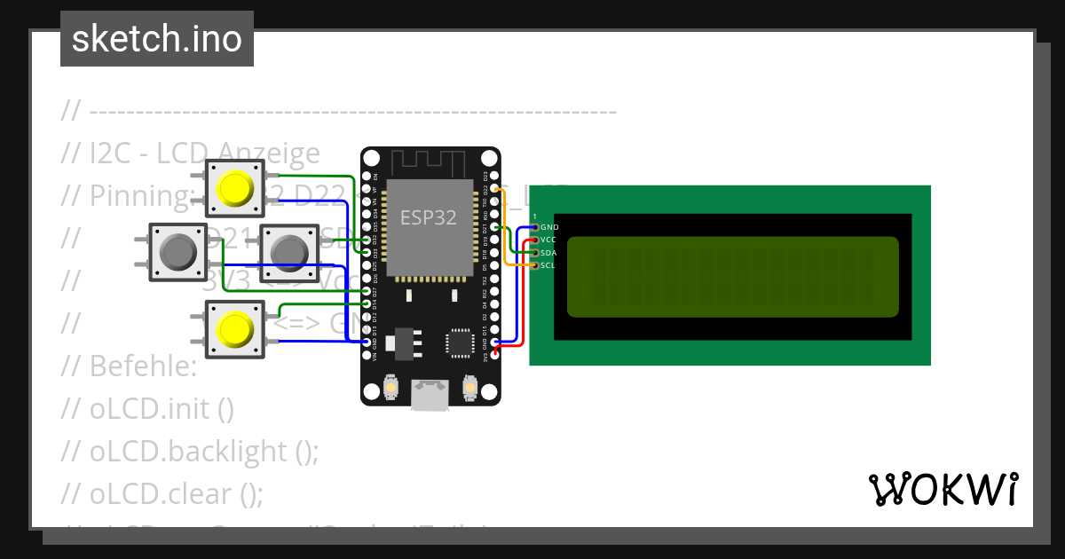 2b I2C LCD - Wokwi ESP32, STM32, Arduino Simulator