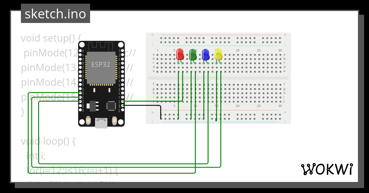 4LED FOR - Wokwi ESP32, STM32, Arduino Simulator