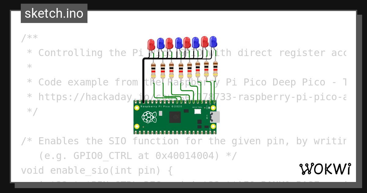 Learn To Drive 8 LEDs On Raspberry Pi Pico Simulator - 2022 - Wokwi ...