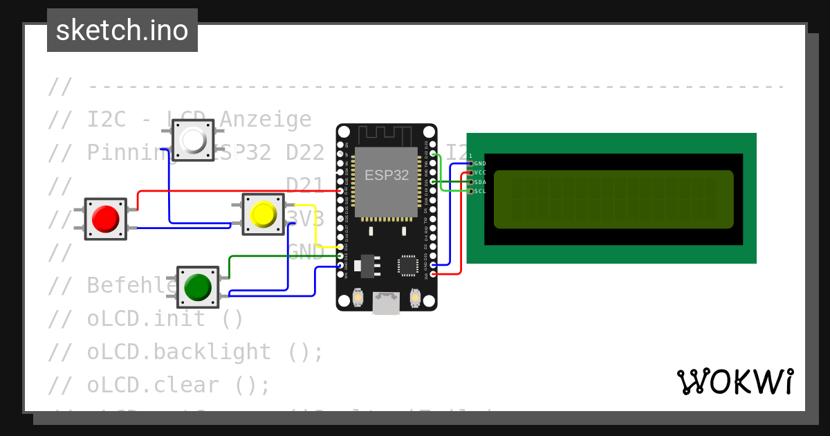 2c I2C LCD - Wokwi ESP32, STM32, Arduino Simulator