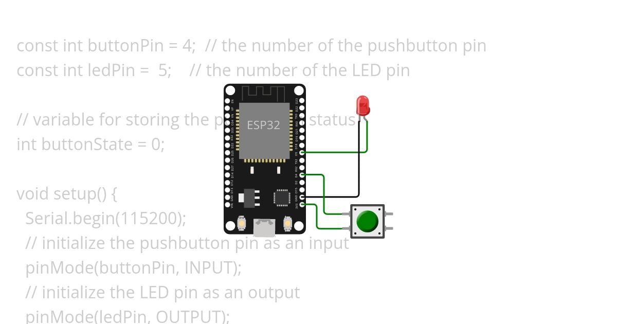 Using push button ESP32 LED on and off simulation