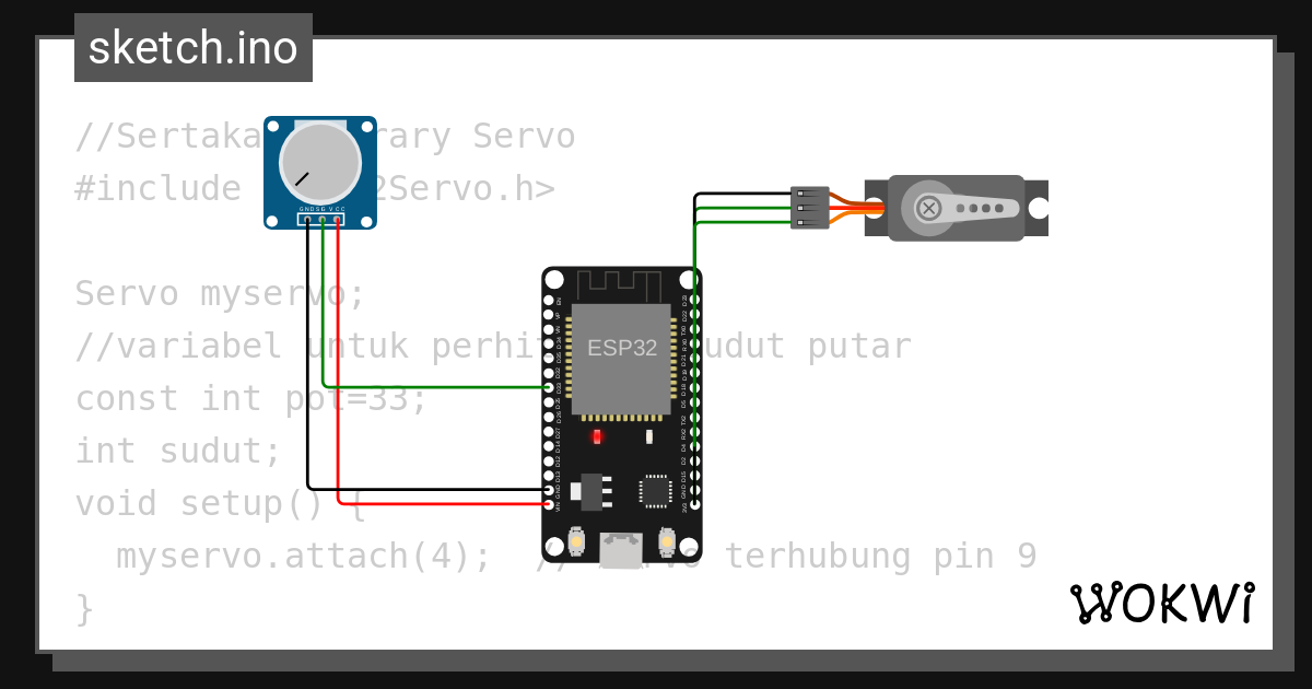 Kontrol servo dengan potensio - Wokwi ESP32, STM32, Arduino Simulator