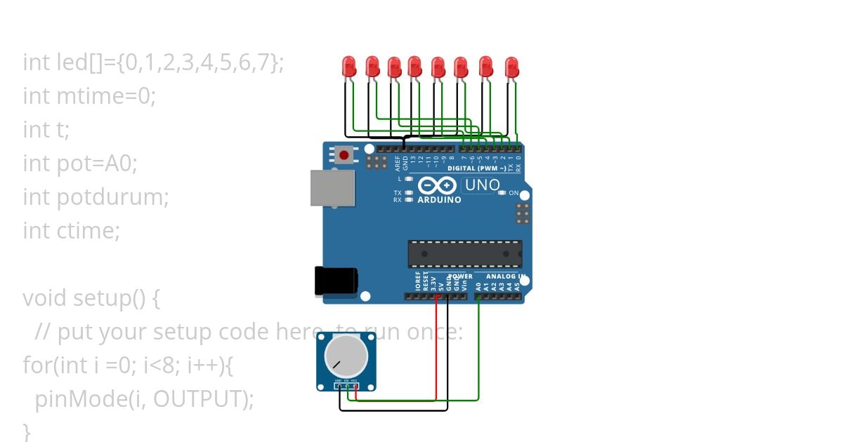 potansiyotre kullanarak yürüyen ışık devresi simulation