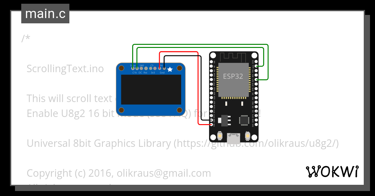 U8g2 Scrolling - Wokwi Arduino And ESP32 Simulator