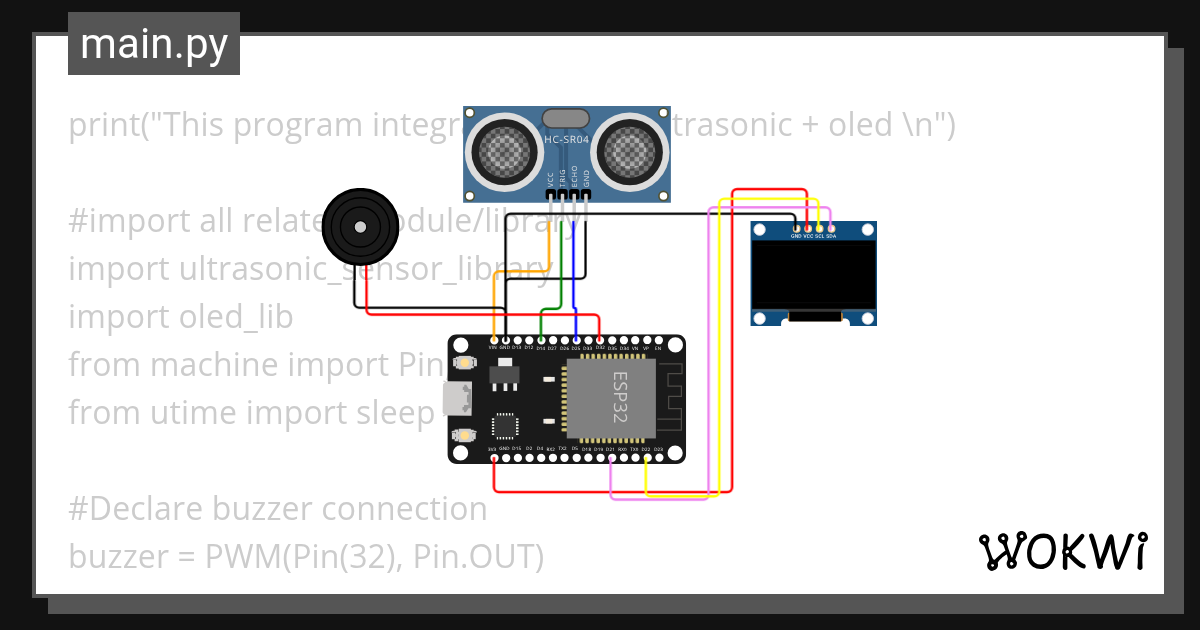 ultrasonic sensor + OLED - Wokwi ESP32, STM32, Arduino Simulator