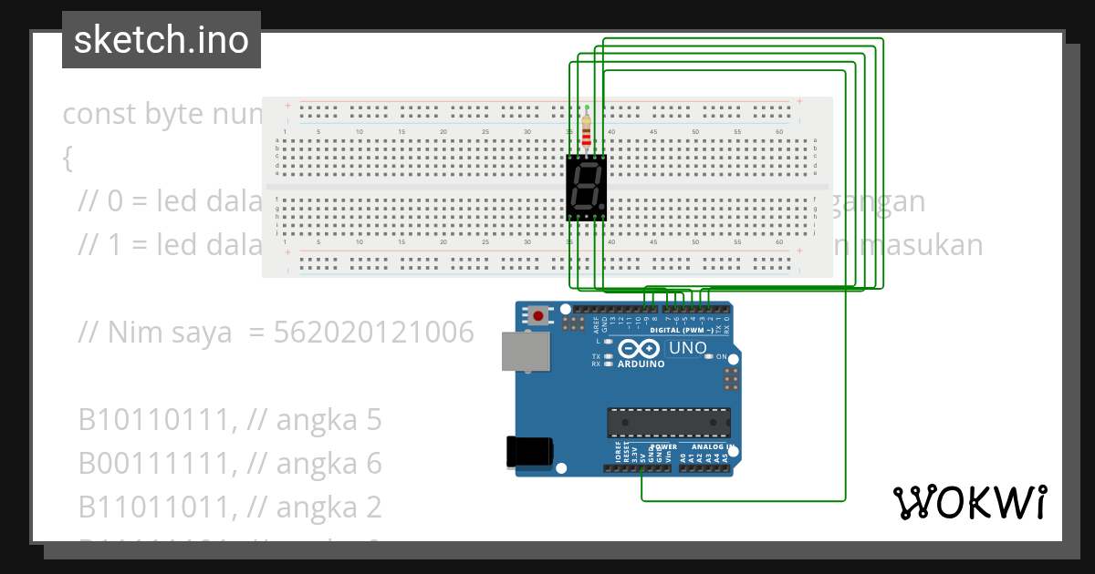 Menampilkan Nim dengan Segment - Wokwi ESP32, STM32, Arduino Simulator