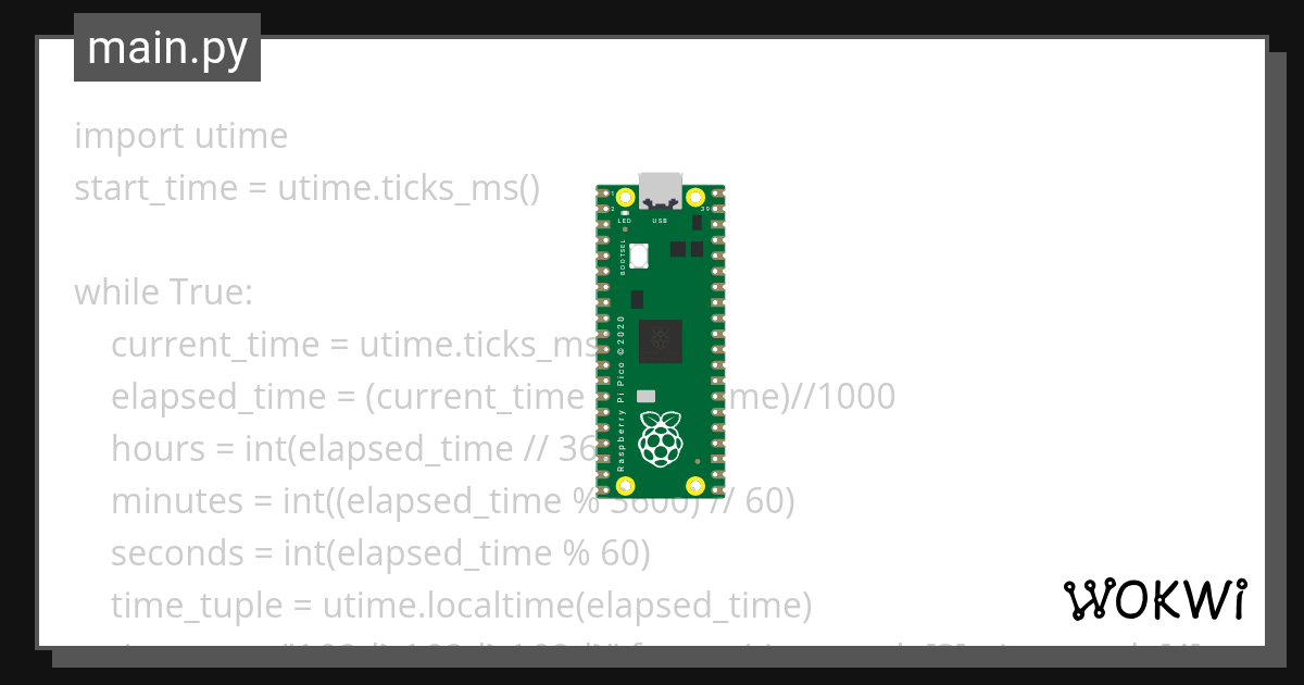 Display Elapsed time using Raspberry Pi pico Wokwi ESP32, STM32