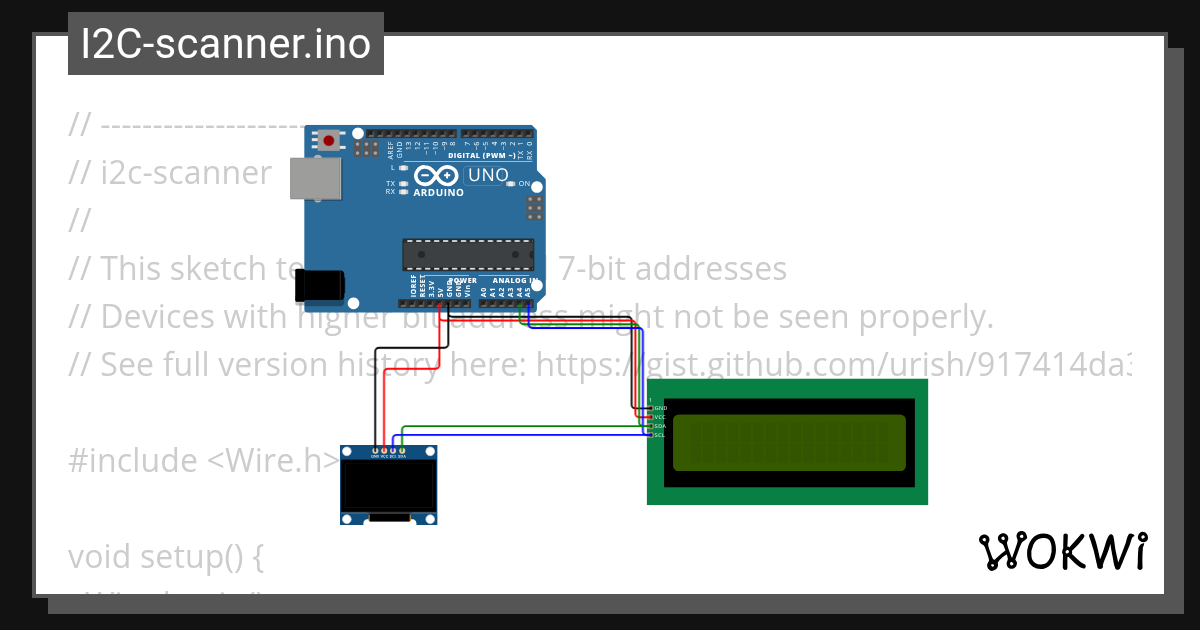 I2C Scanner.ino - Wokwi ESP32, STM32, Arduino Simulator