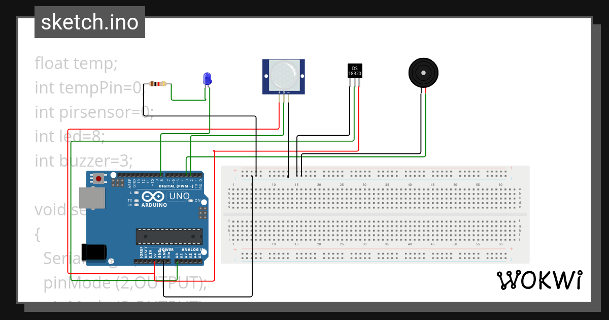 pir and temp sensor - Wokwi ESP32, STM32, Arduino Simulator