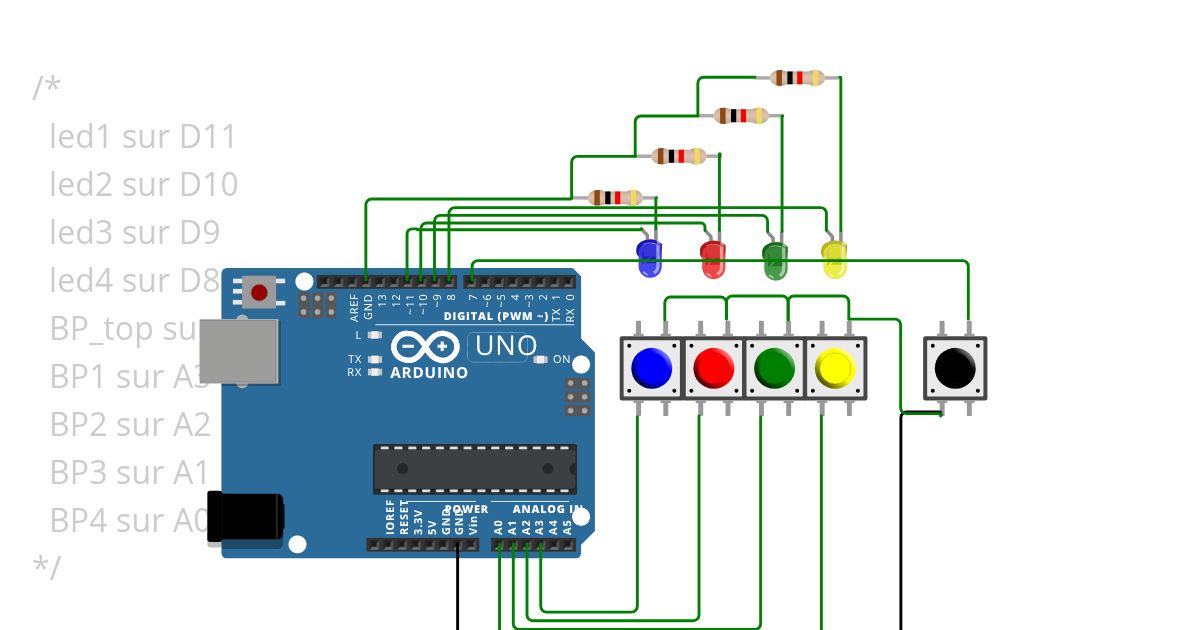 jeu 4 leds simulation