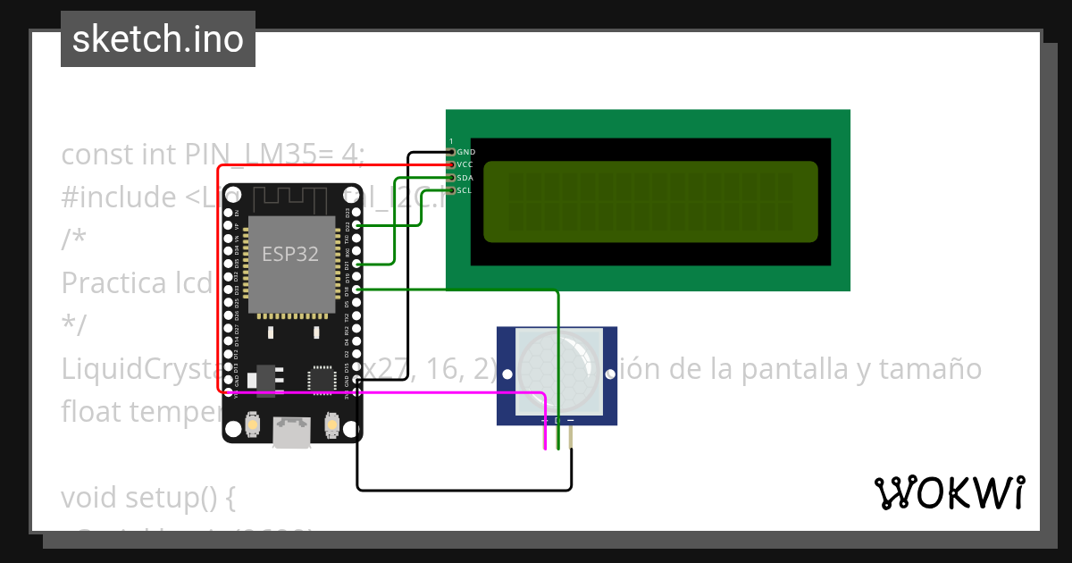 LCD+ SENSOR ESP32 - Wokwi ESP32, STM32, Arduino Simulator