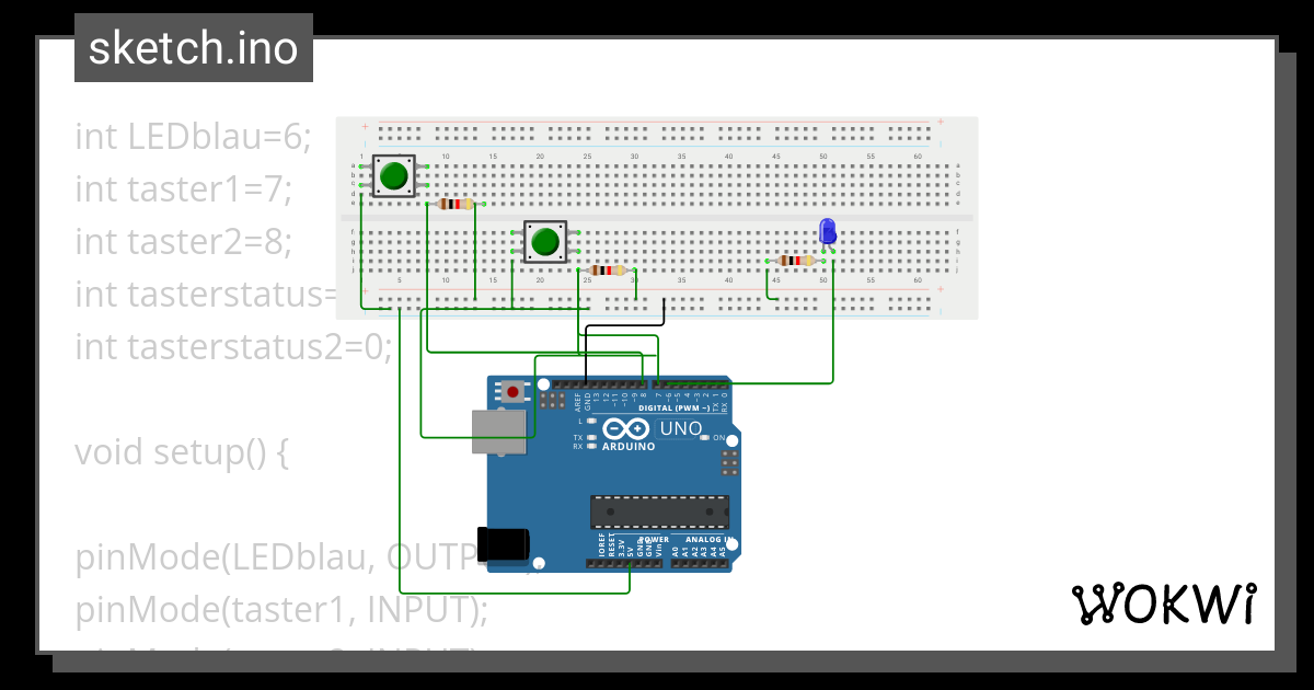 LED mit 2 tastern - Wokwi ESP32, STM32, Arduino Simulator