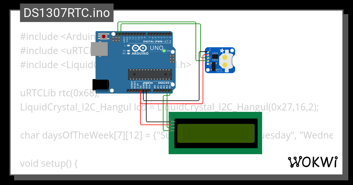 DS1307 RTC + Arduino UNO - Wokwi ESP32, STM32, Arduino Simulator