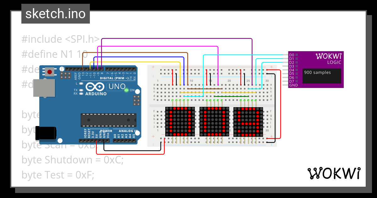 Lab 9-1 SPI 8x8 dot - Wokwi ESP32, STM32, Arduino Simulator