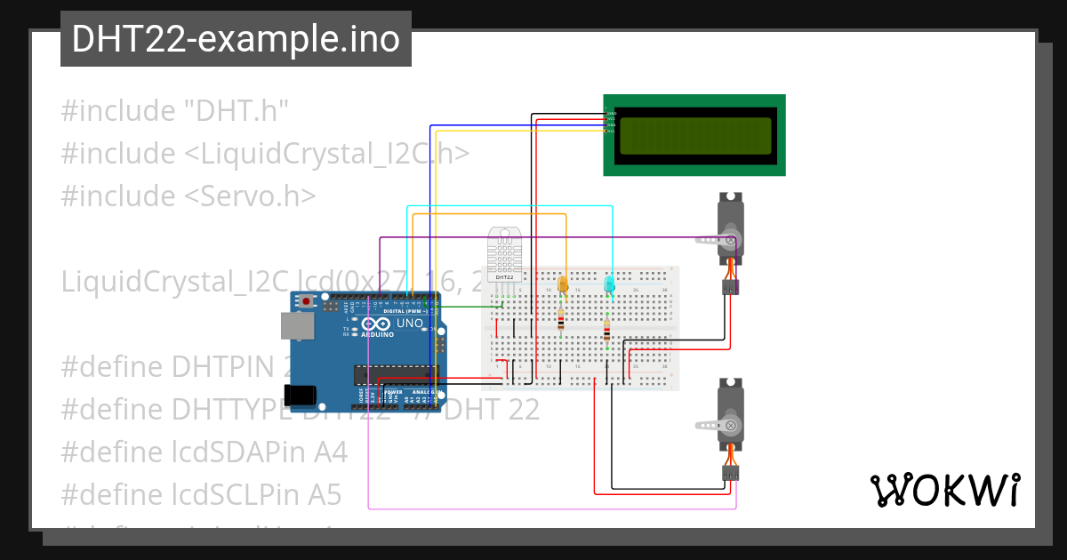 Practica 5 - Sensor DHT + Servo - Wokwi ESP32, STM32, Arduino Simulator