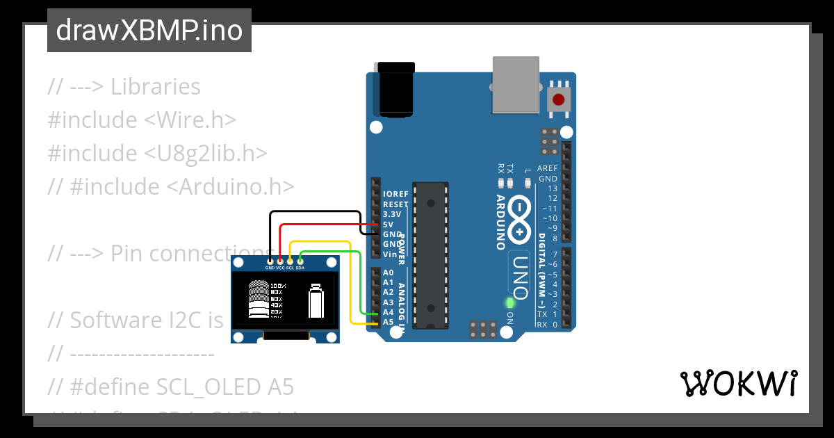 DrawXBMP Function Of U8g2 - Wokwi ESP32, STM32, Arduino Simulator