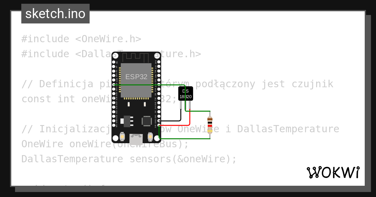 ESP32 with DS18B20 - Wokwi ESP32, STM32, Arduino Simulator