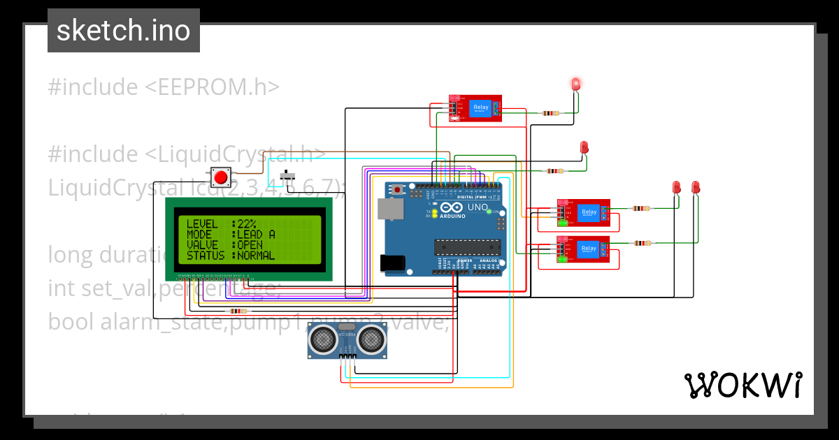 SIMULASI KONTROL OTOMATIS UNTUK MENJAGA LEVEL FLUIDA DI TANGKI Wokwi ESP32 STM32 Arduino