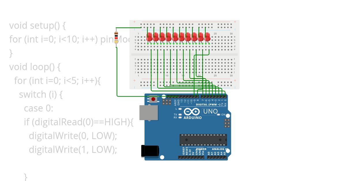PINS 0-9 LEDS A coppie simulation
