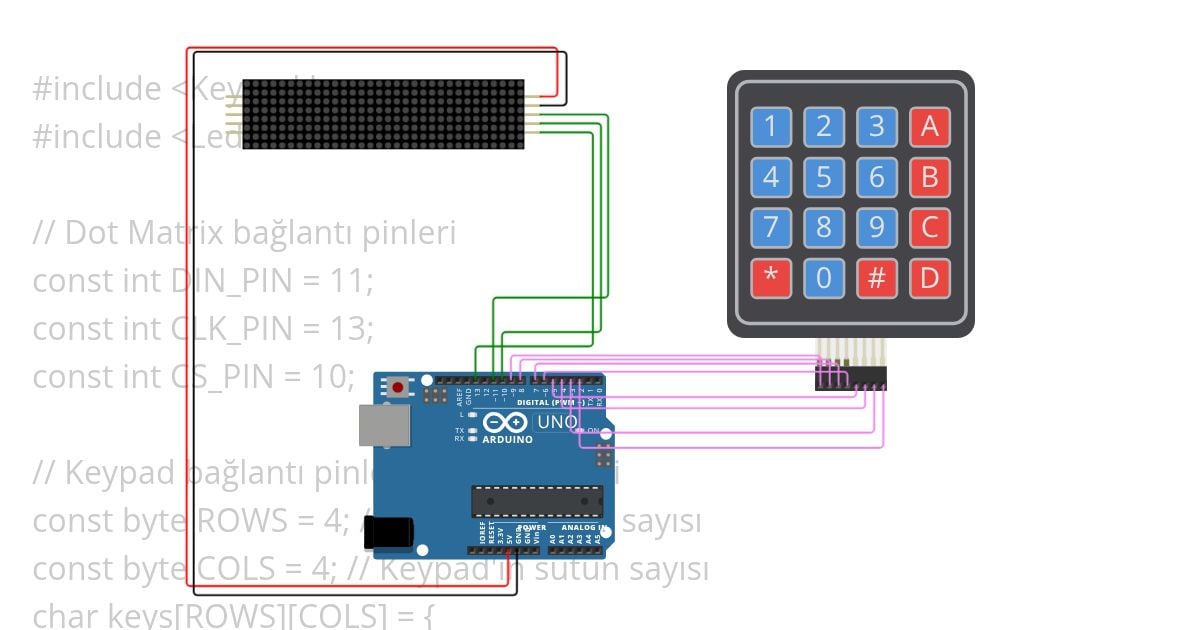 Dotmatrix'te piksel'le oynama simulation